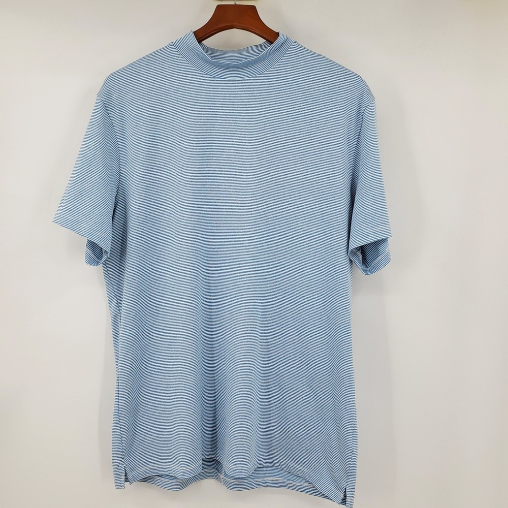 Nike Tiger Woods Dri-FIT Mock Neck Golf Shirt Blue Striped Mens L Preppy Sporty